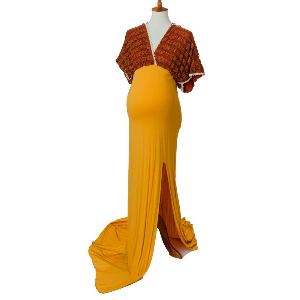 Boho Maternity Gown - Yellow & Orange (Size S-L)